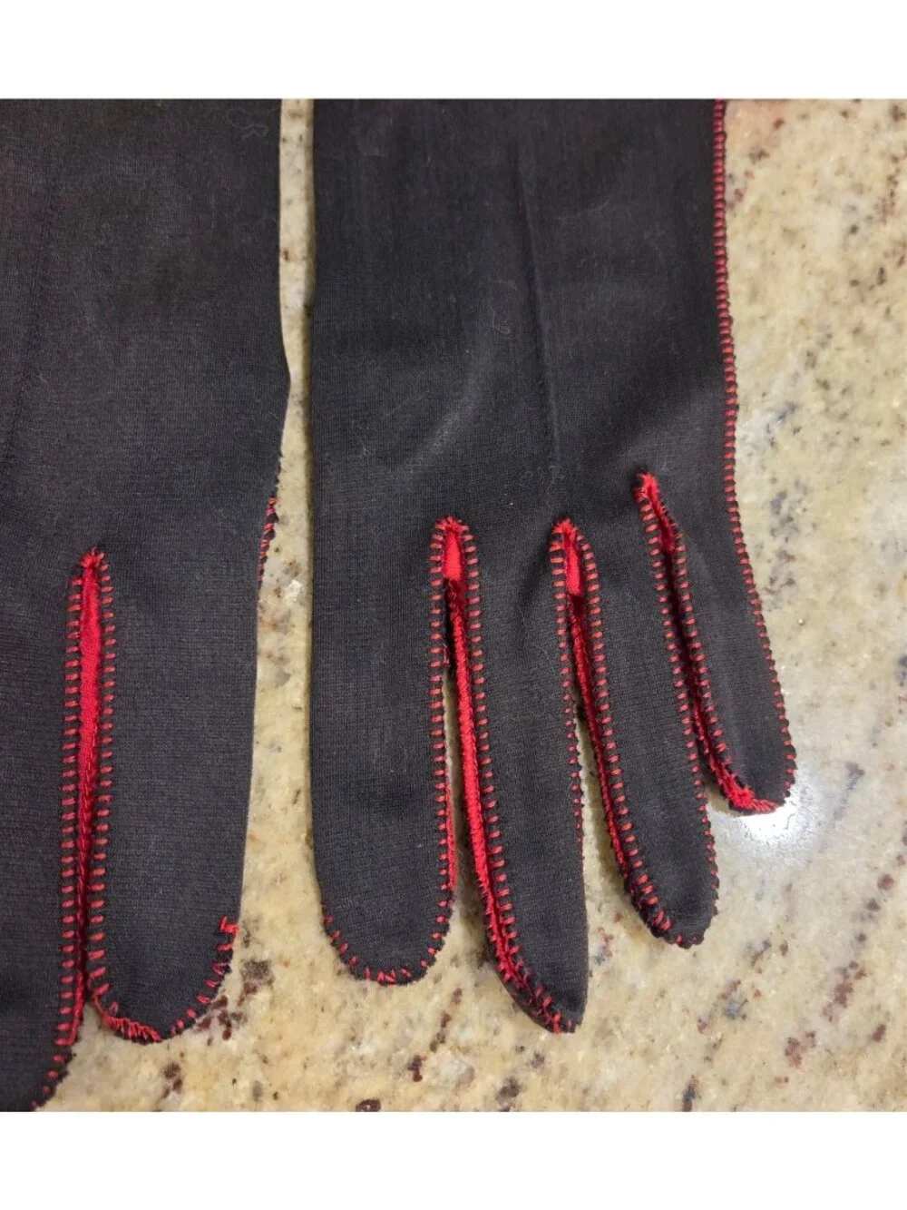 Vintage Womens Size M Gray Red Nylon Stretch Formal Gloves Shalimar